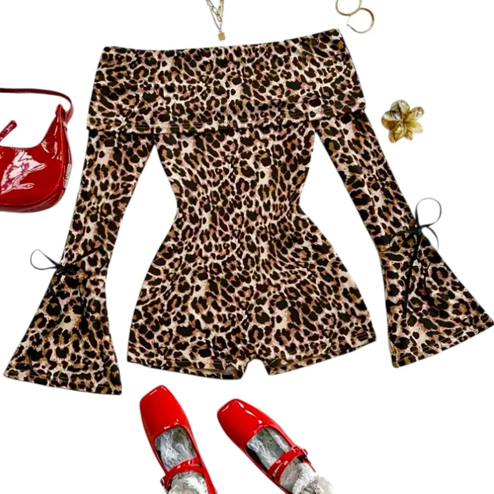 Leopard Print Off-Shoulder Romper Stretchy Size 3XL NWOT - Picture 3 of 7